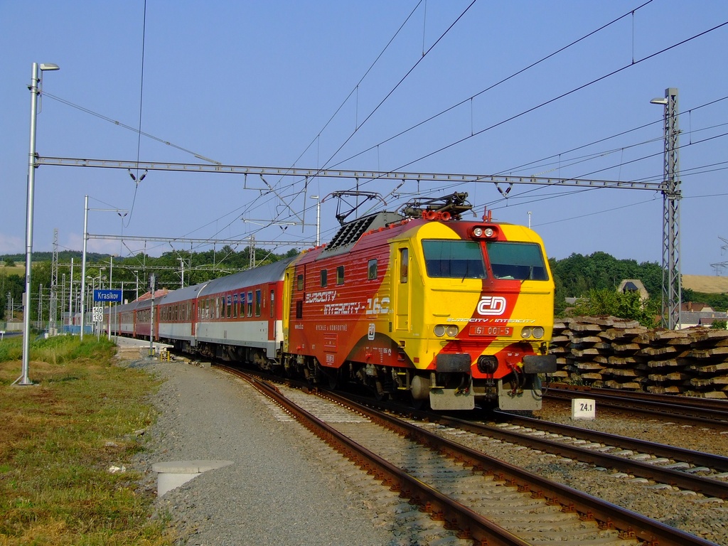 Lokomotiva 151 001-5, IC 582 „Jan Perner”  (Bohumín — Praha), Krasíkov, 18.7.2007 18:01 - Trainweb