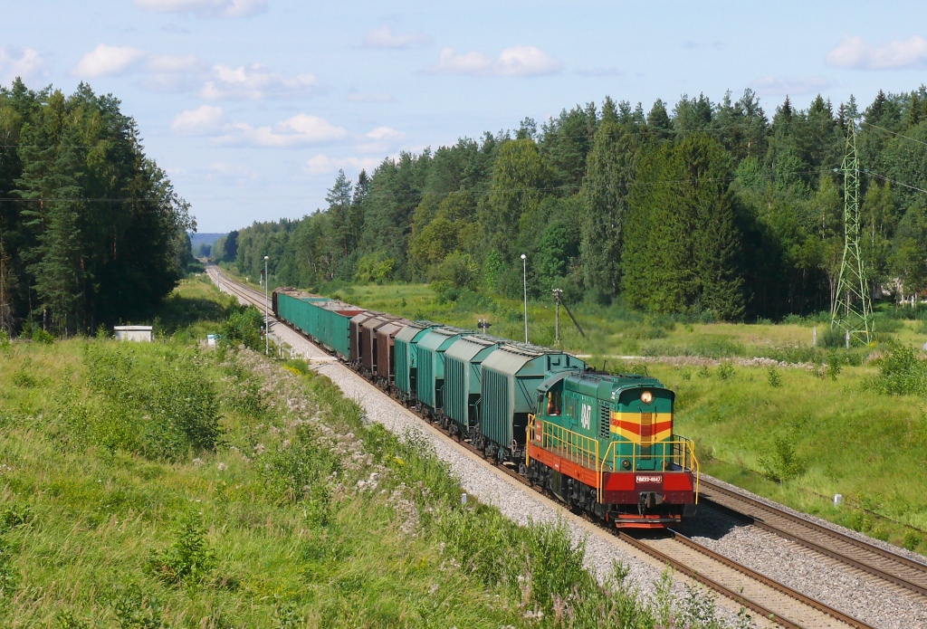 Lokomotiva ЧМЭ3-4847, nákladní vlak z Plavinasu, Krustpils, 16.8.2019 14:39 - Trainweb