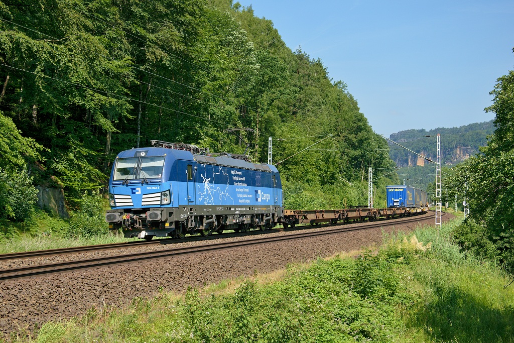 Lokomotiva 383 002-3, NEx 41365 Rostock Seehafen - Děčín - Brno jih, Schmilka-Hirschmühle, 8.6.2018 10:41 - Trainweb