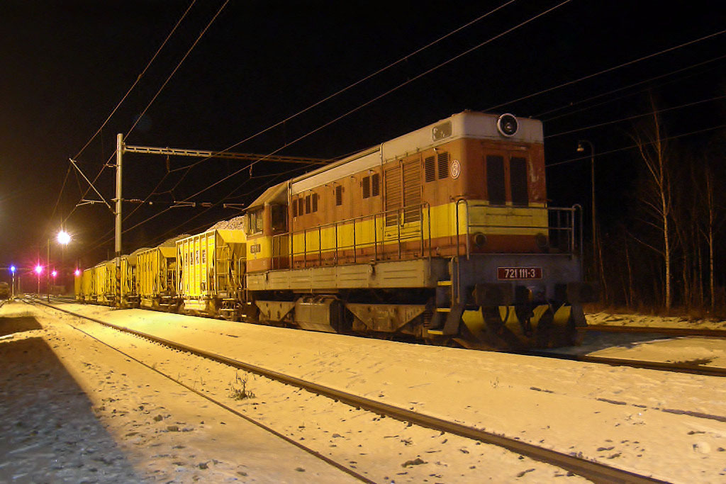 Lokomotiva 721 111-3, pracovní vlak, Leština u Světlé, 29.11.2007 0:10 - Trainweb