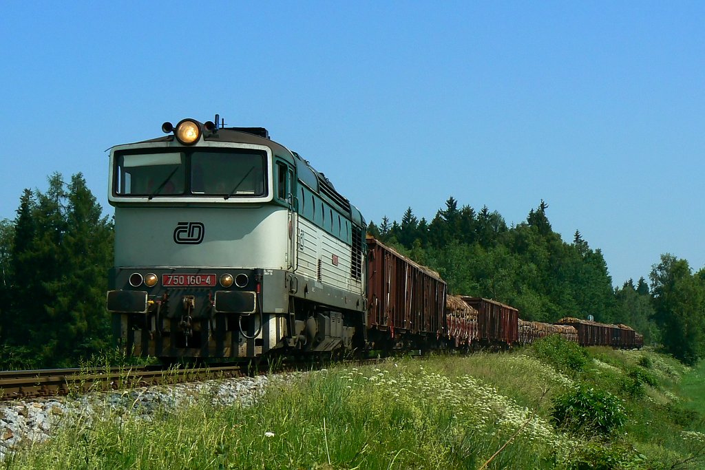 Lokomotiva 750 160-4, Pn 63801  (Hlinsko v Čechách – Ždírec nad Dobravou), Ždírec nad Doubravou, 12.6.2007 10:37 - Trainweb