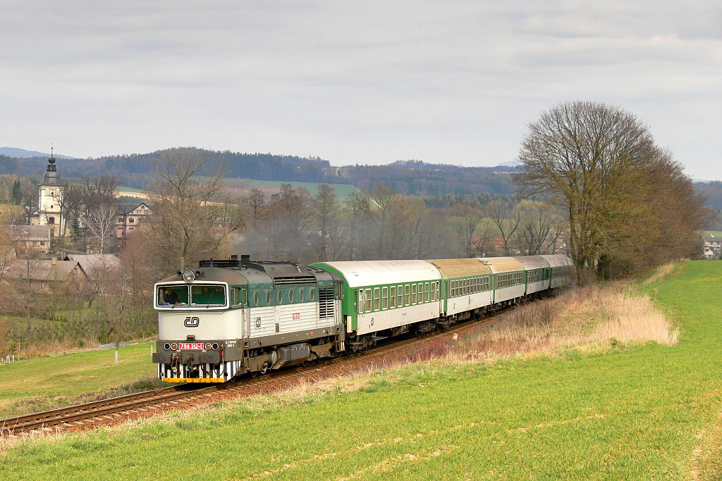 Lokomotiva 750 312-1, Sp 1956  (Letohrad – Týniště nad Orlicí – Hradec Králové), Lukavice v Čechách, 8.4.2007 15:40 - Trainweb