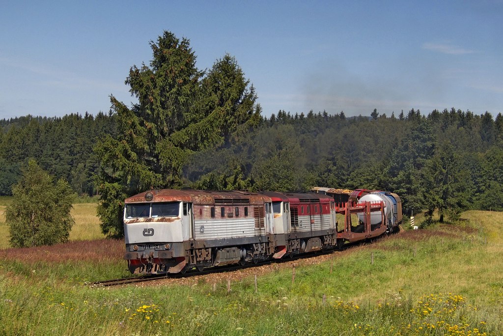 Lokomotiva 751 094-4 + 751 093-6, Pn 63331  (Meziměstí – Týniště nad Orlicí), Meziměstí – Březová u Broumova, 5.8.2007 11:52 - Trainweb